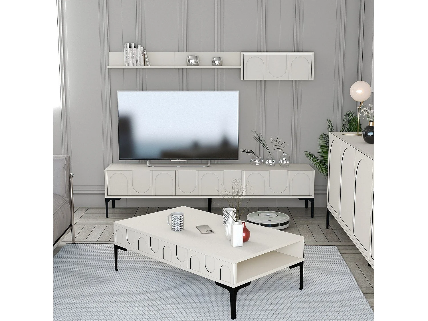 Ensemble meubles de salons Lyana 3 pièces Crème et Noir