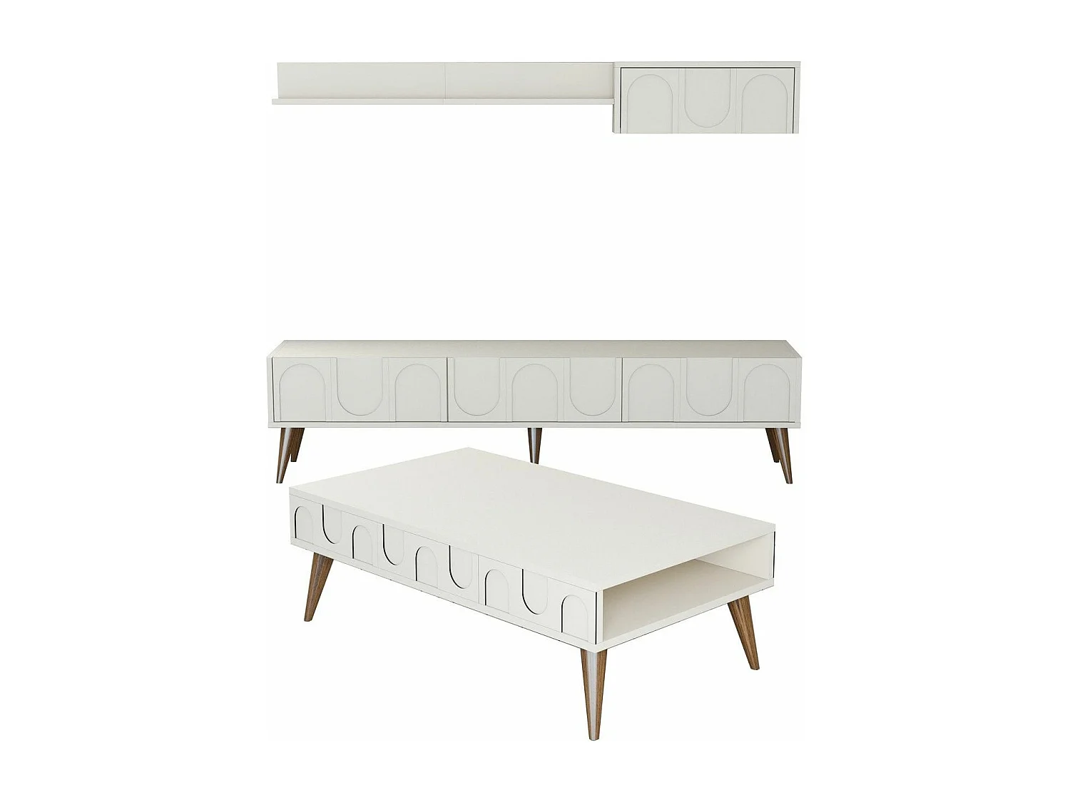 Ensemble meubles de salons style minimaliste Lyana 3 pièces Crème et Bois clair