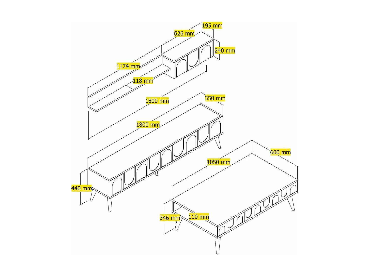 Ensemble meubles de salons style minimaliste Lyana 3 pièces Crème et Bois clair