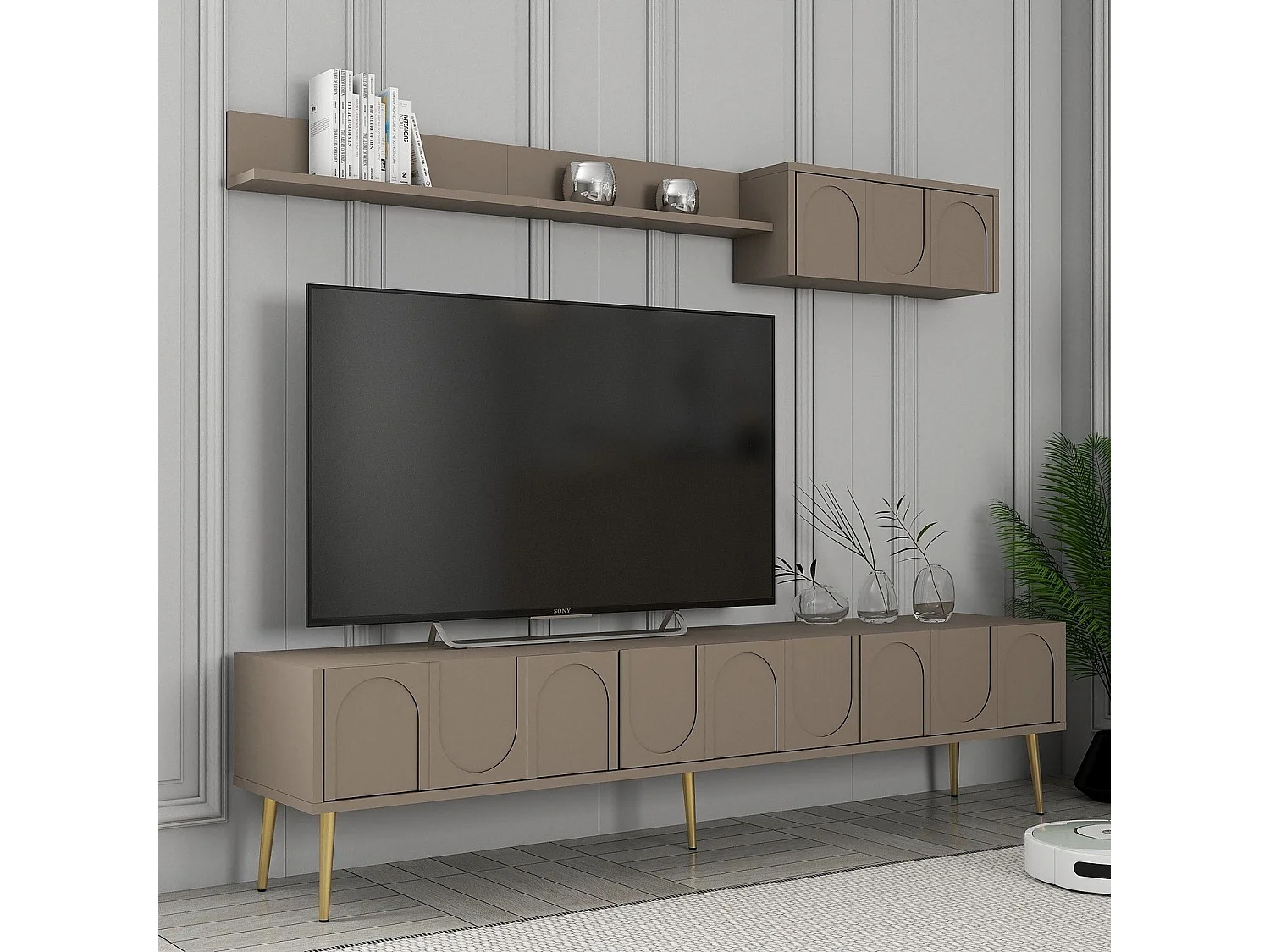 Mueble de TV – 180 cm – Atlas y Oro – Tablero de partículas recubierto de melamina