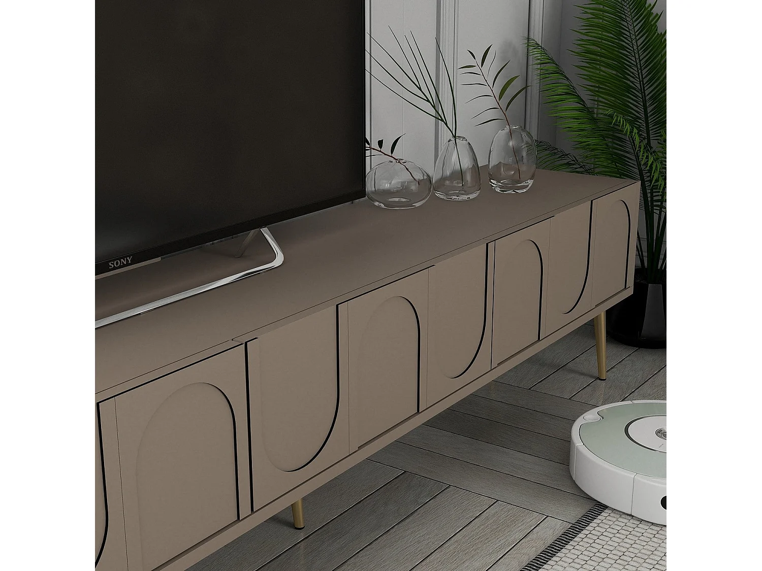 Mueble de TV – 180 cm – Atlas y Oro – Tablero de partículas recubierto de melamina