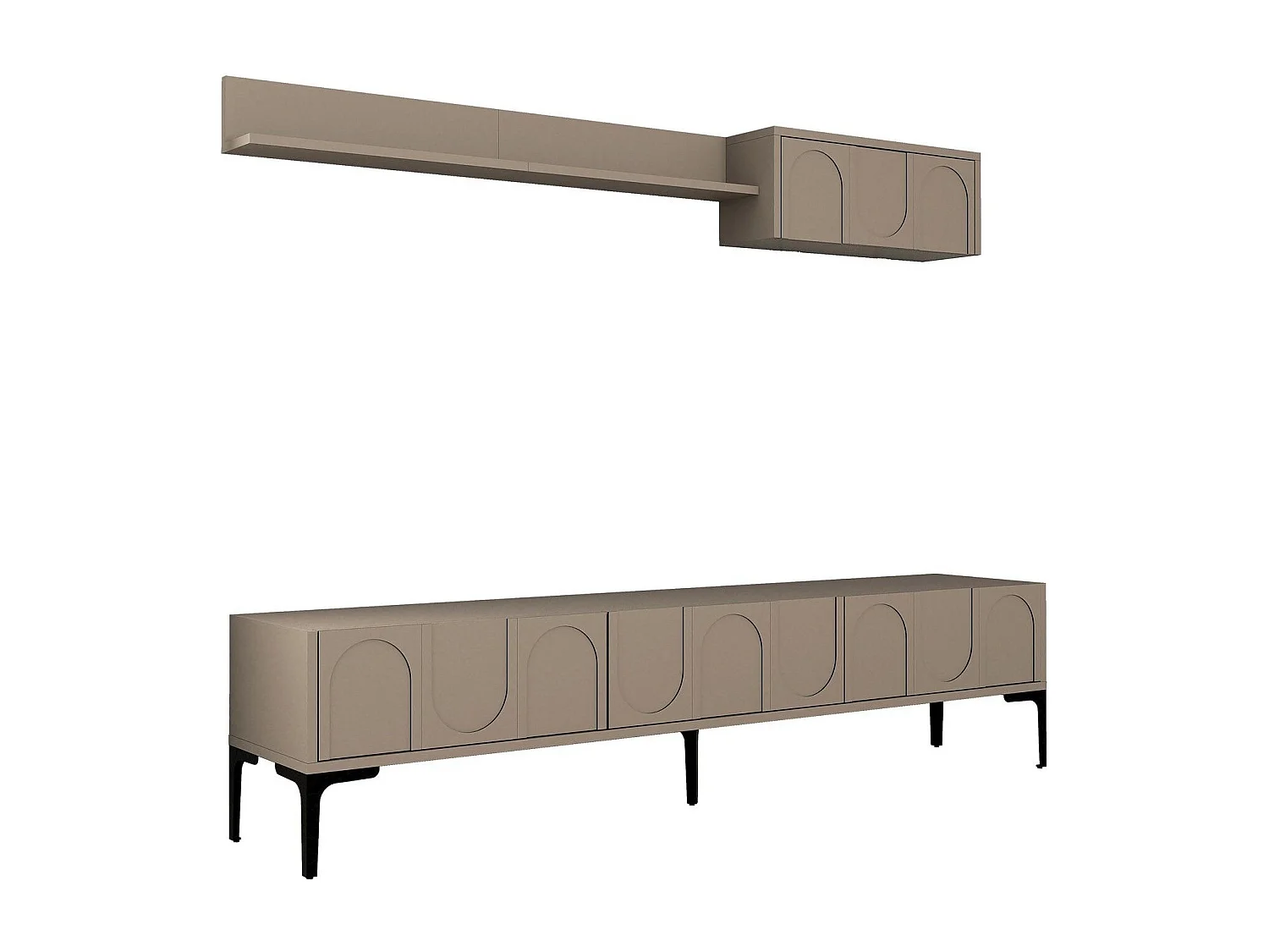 Ensemble meuble TV et étagère murale Lyana L180cm Taupe foncé et Noir