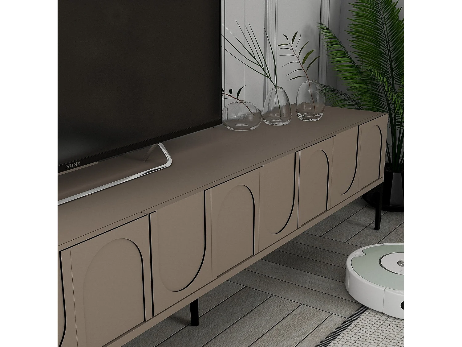 Ensemble meuble TV et étagère murale Lyana L180cm Taupe foncé et Noir