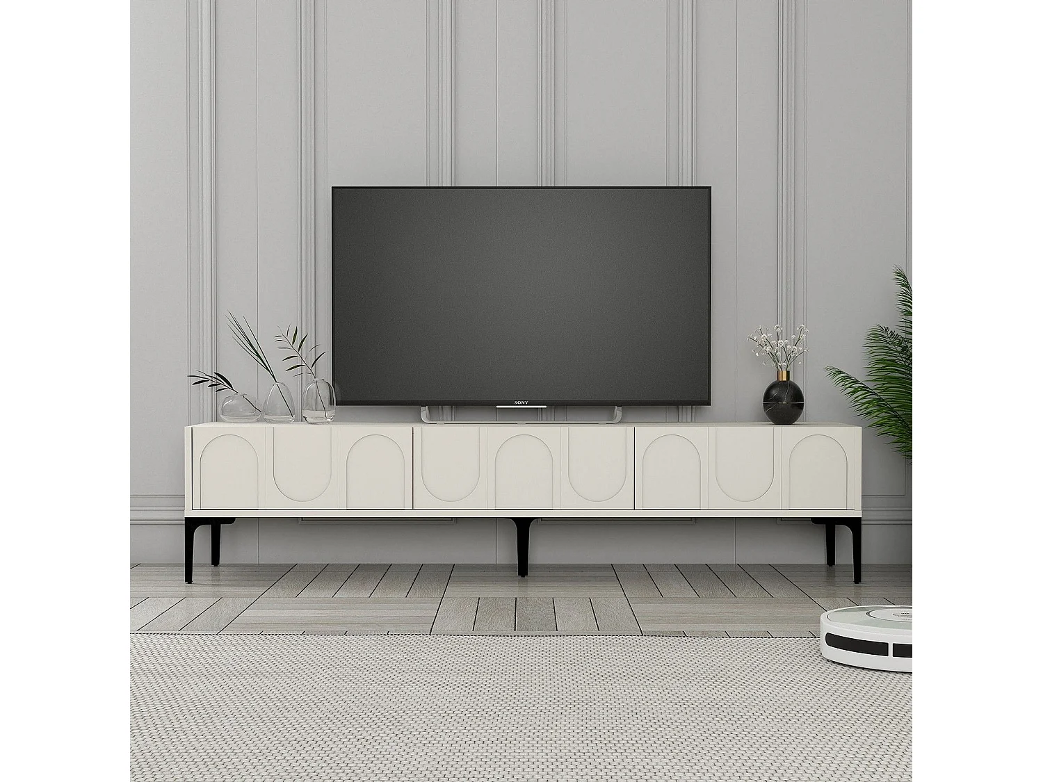 Móvel de TV – 180 cm x 42 cm x 35 cm – creme e preto – painel de partículas revestido de melamina