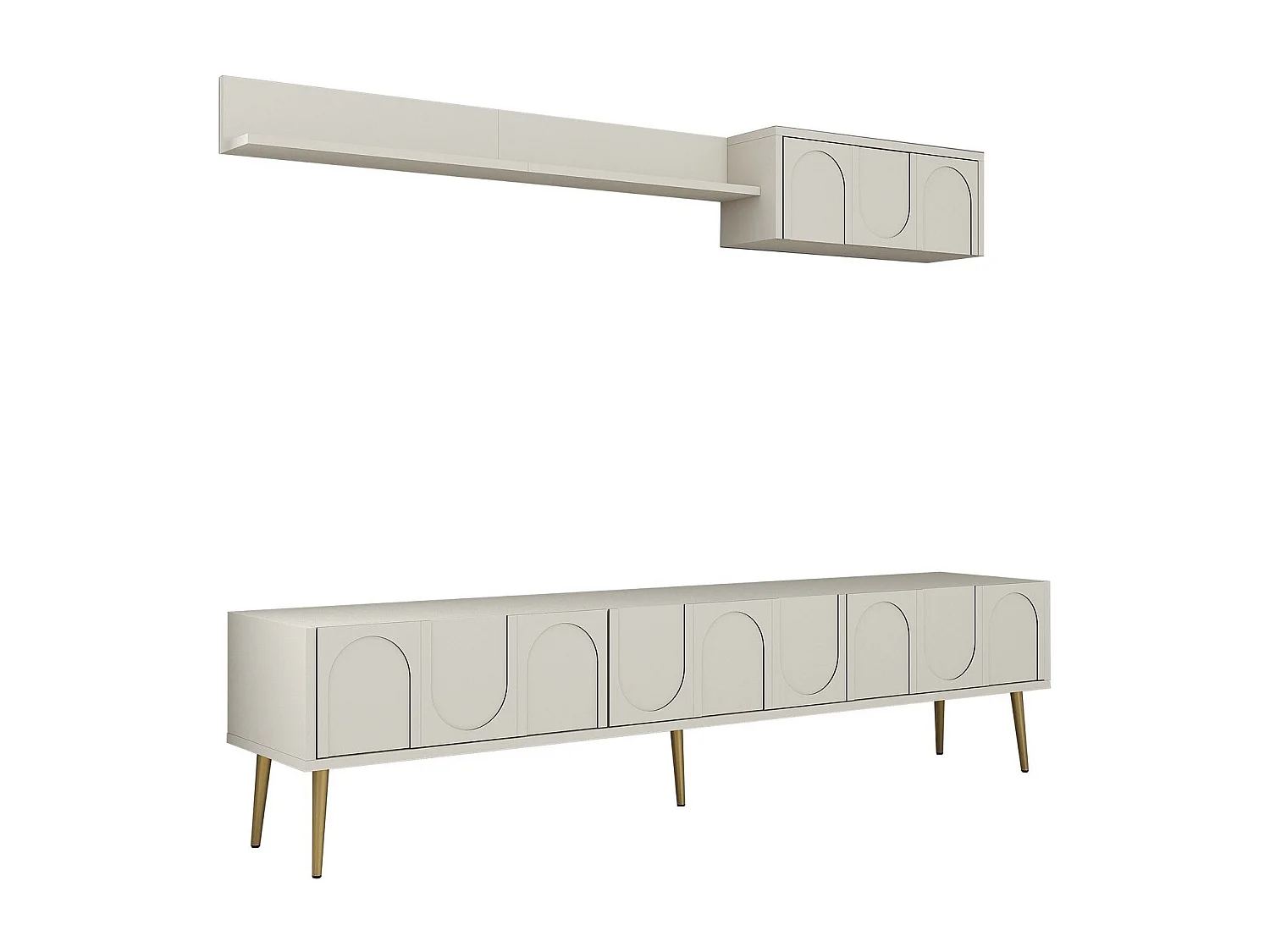 Móvel de TV – 180 cm – Creme e Dourado – Painéis de partículas revestidos a melamina