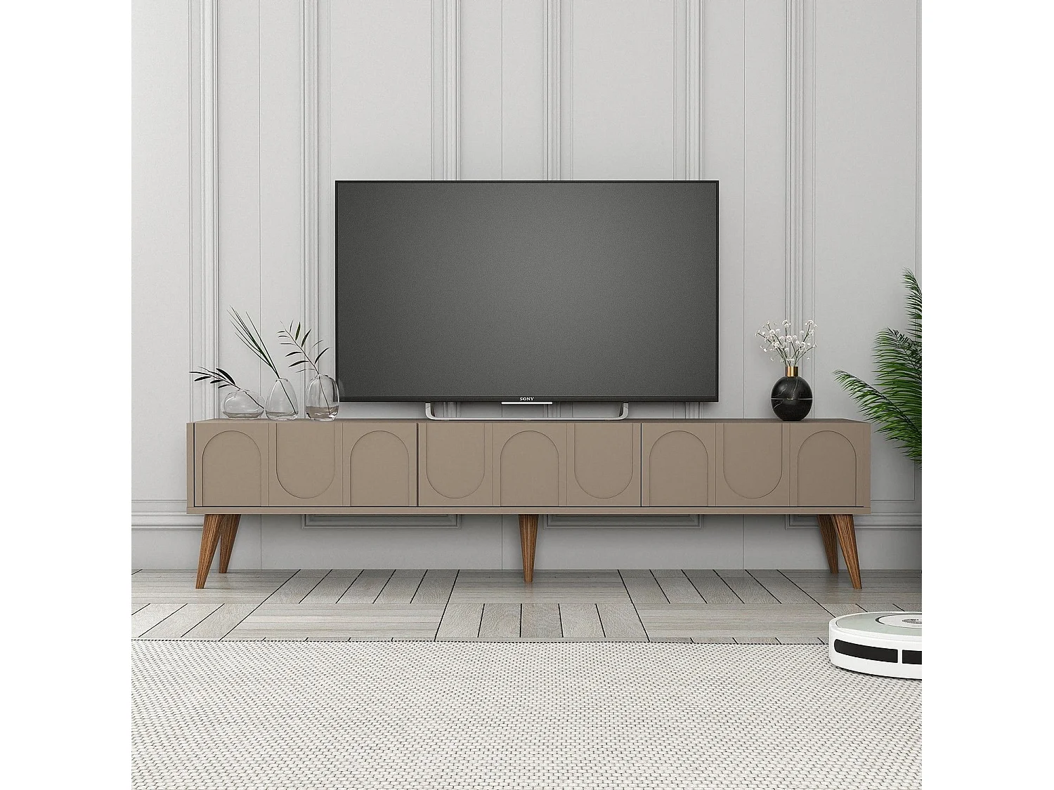 Elegante mueble de TV – 180 x 44 x 35 cm – Atlas y Nogal – melamina