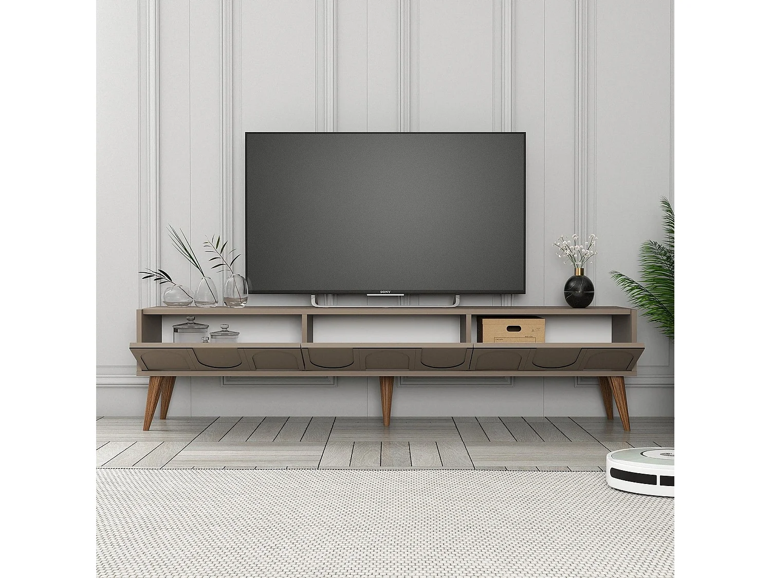 Elegante mueble de TV – 180 x 44 x 35 cm – Atlas y Nogal – melamina