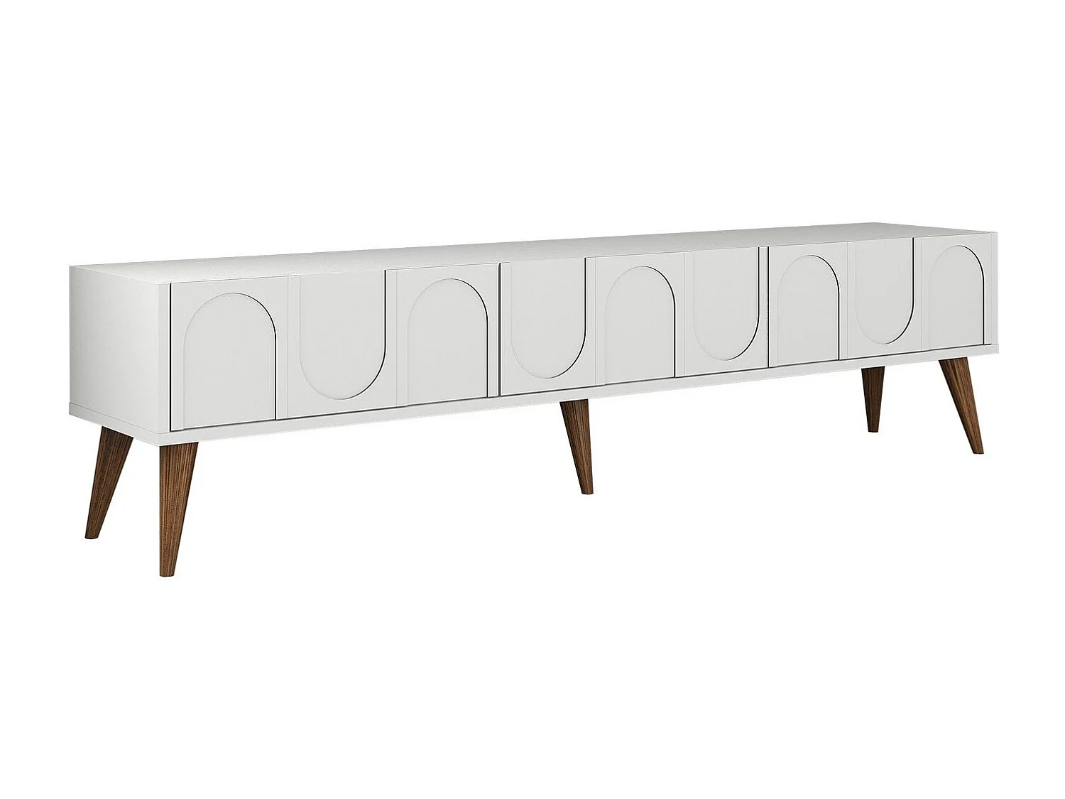 Elegante mueble de TV – 180 x 44 x 35 cm – blanco y nogal – tablero de partículas revestido de melamina