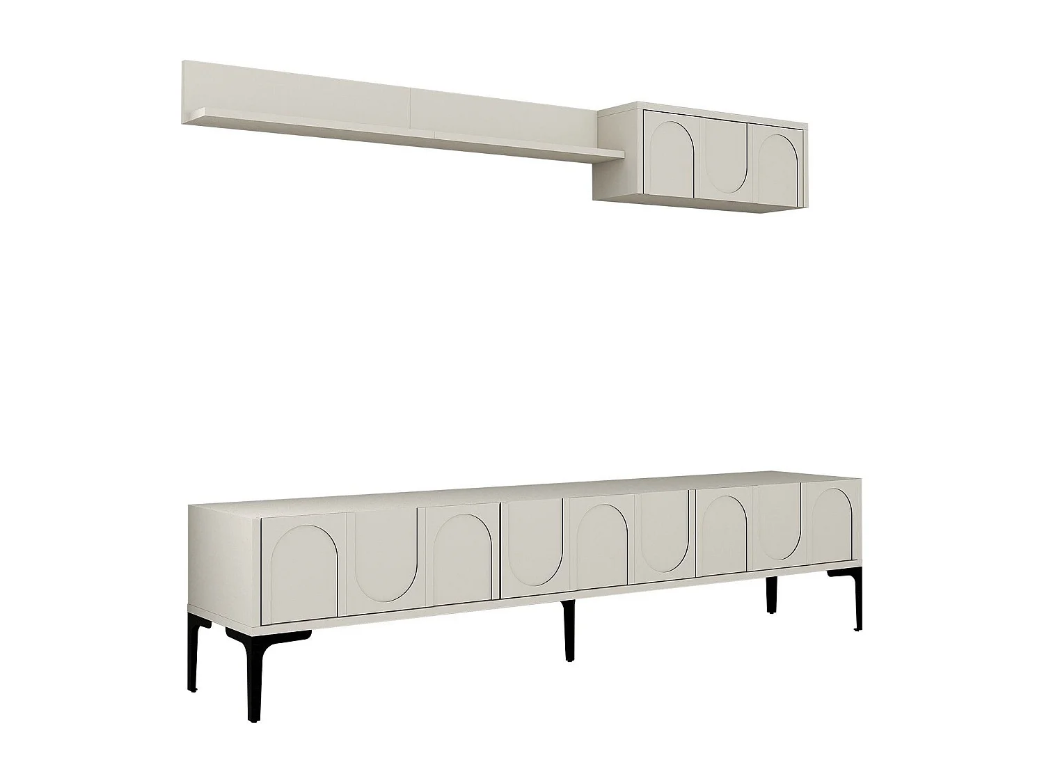 Ensemble meuble TV et étagère murale Lyana L180cm Crème et Noir