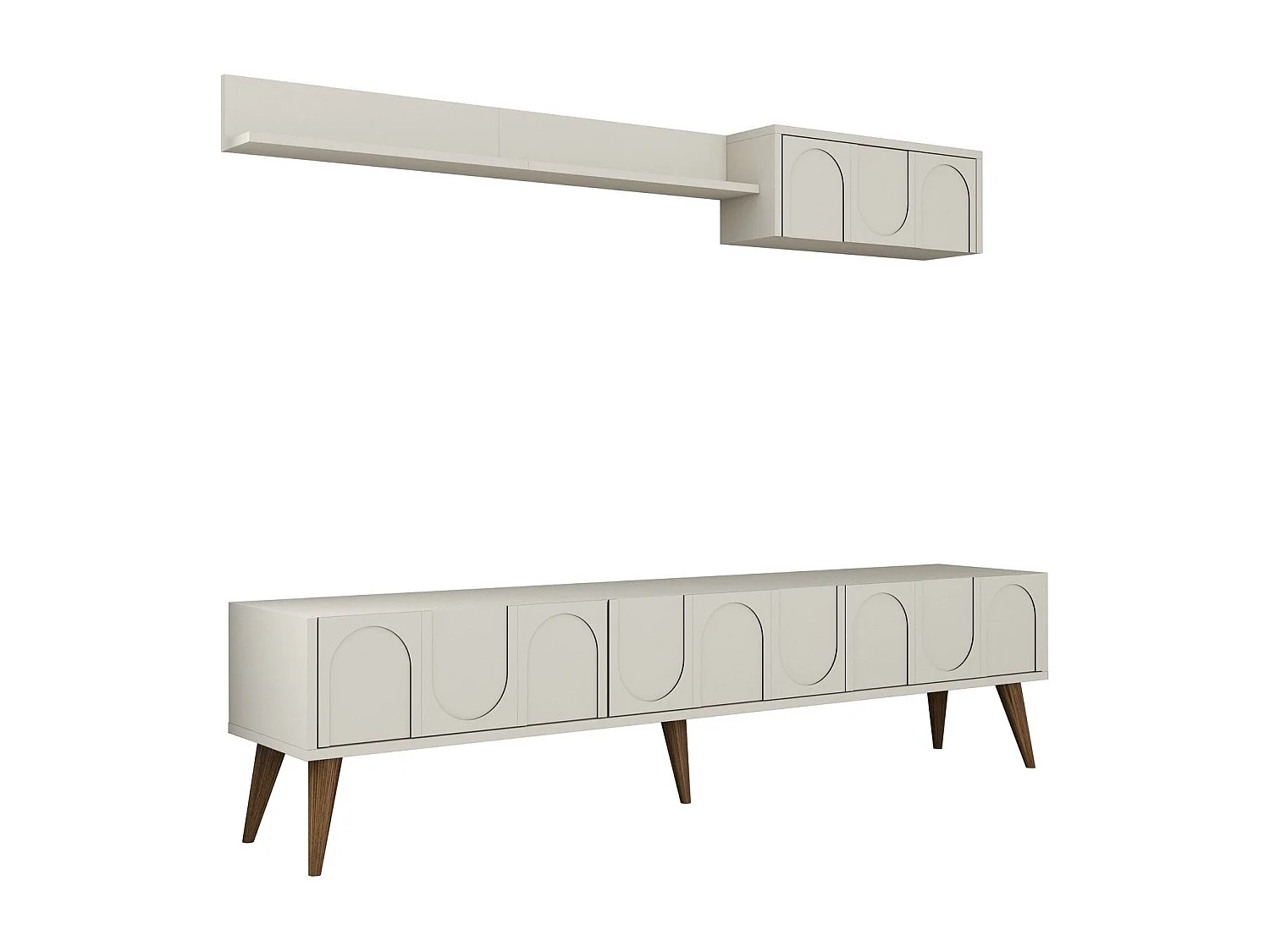 Móvel de TV elegante – 180 cm – Creme e nogueira – Painel de partículas revestido de melamina