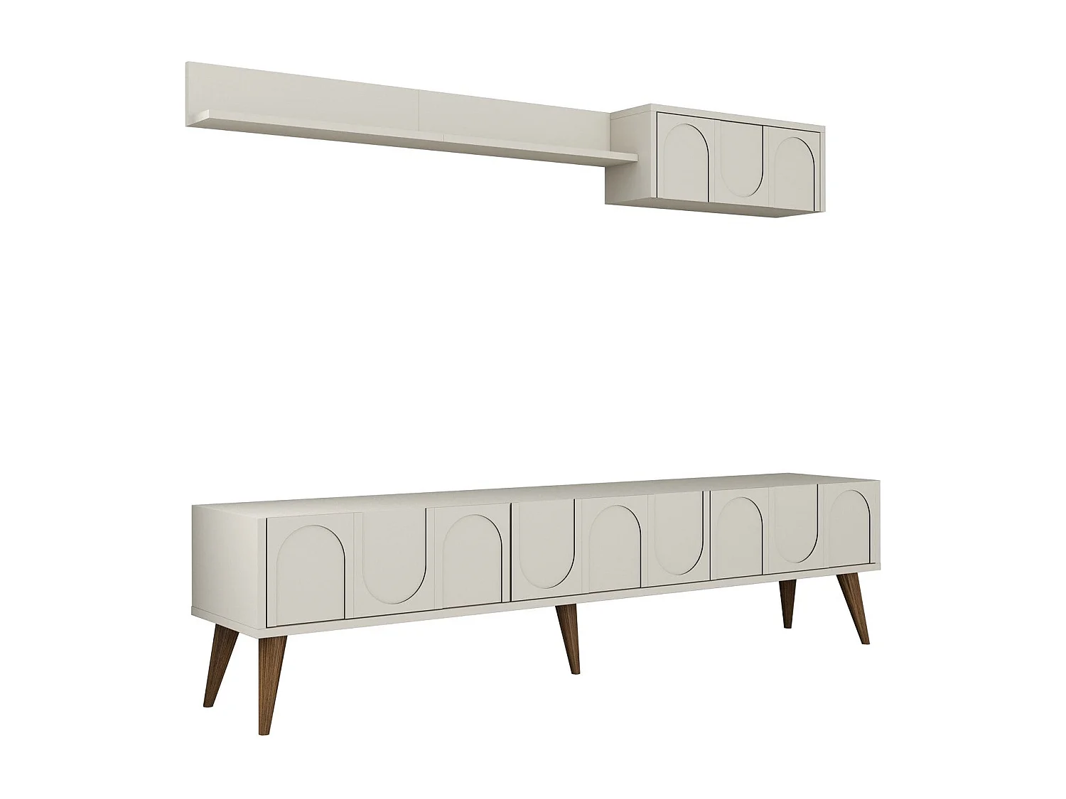 Ensemble meuble TV et étagère murale Lyana L180cm Crème et Bois clair