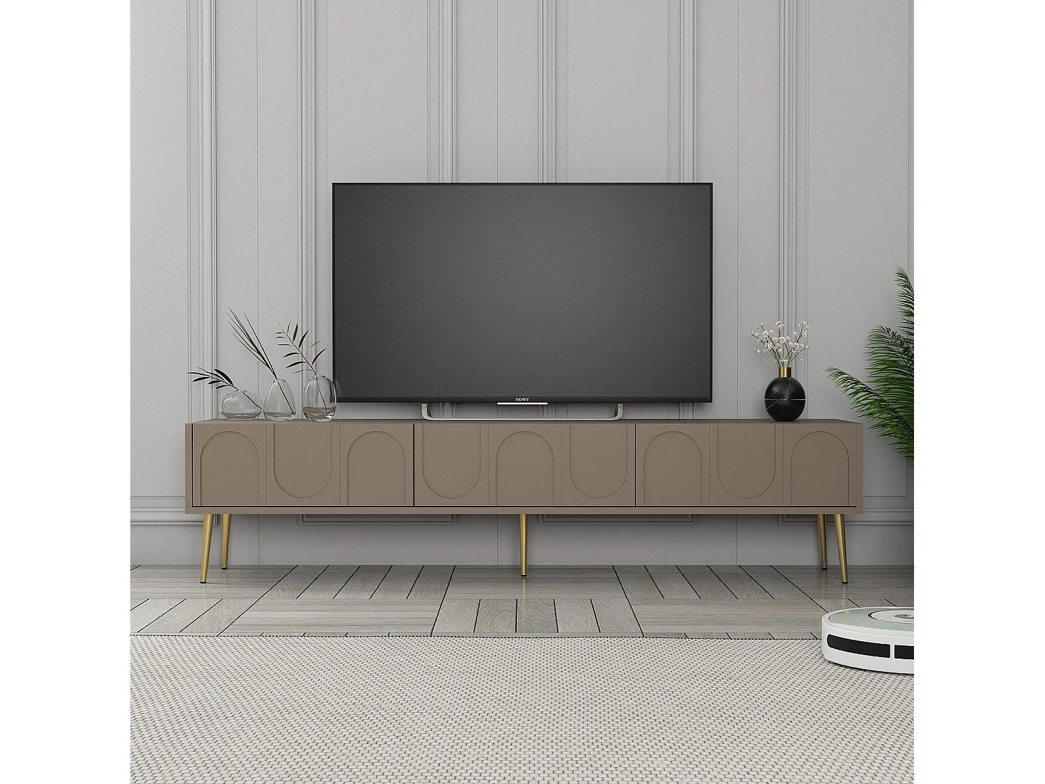 Móvel de TV elegante – 180 x 43 x 35 cm – Atlas e dourado – Painéis de partículas revestidos de melamina