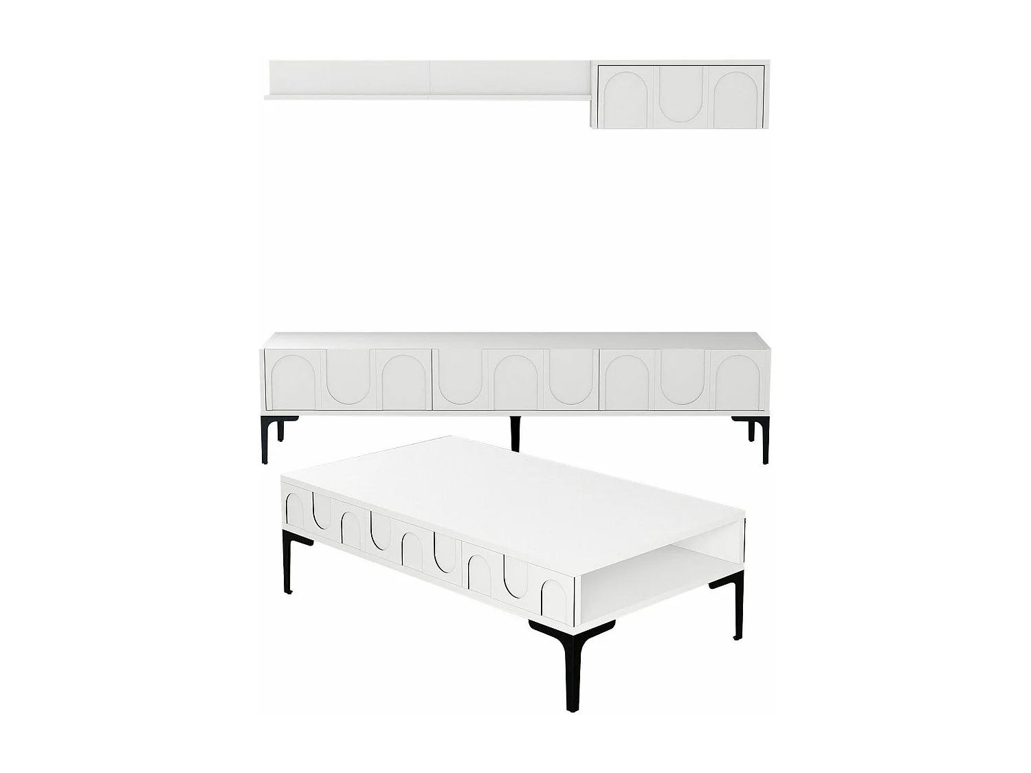 Ensemble meubles de salons Lyana 3 pièces Blanc et Noir