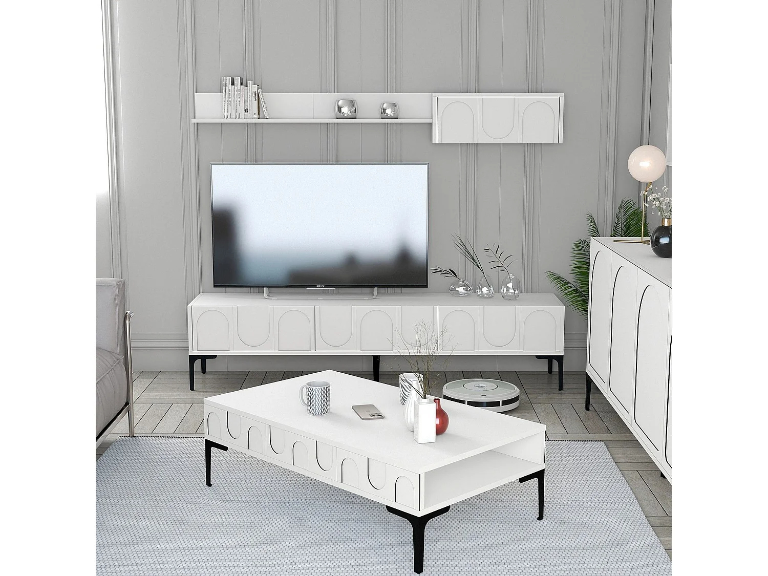 Ensemble meubles de salons Lyana 3 pièces Blanc et Noir