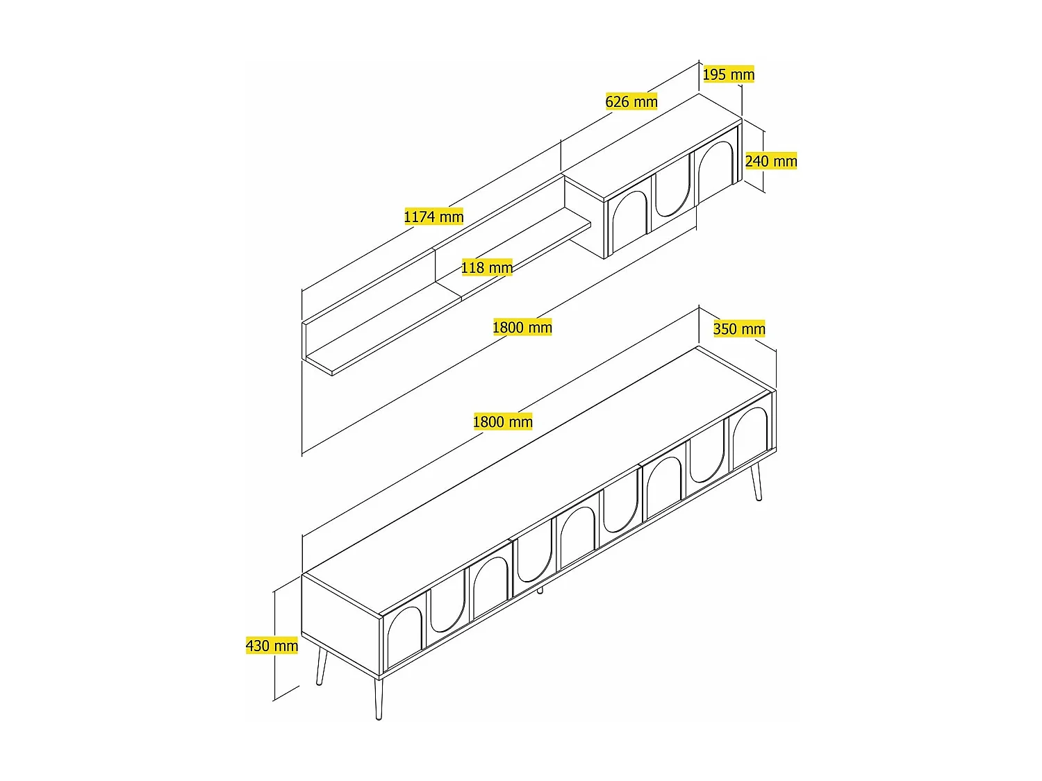Mueble de TV – 180 cm – Blanco y Dorado – Tablero de partículas recubierto de melamina