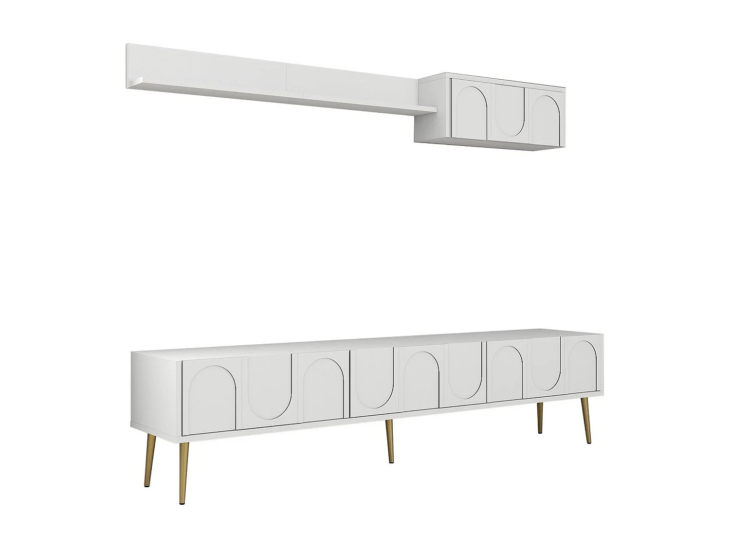 TV-Ständer – 180 cm – Weiß und Gold – Melaminbeschichtete Spanplatte