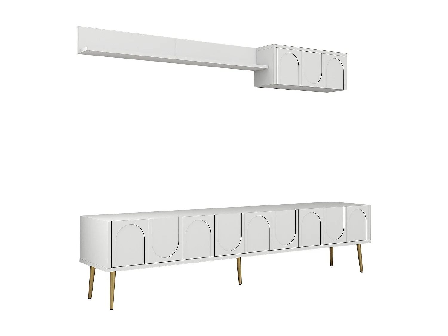 TV-Ständer – 180 cm – Weiß und Gold – Melaminbeschichtete Spanplatte