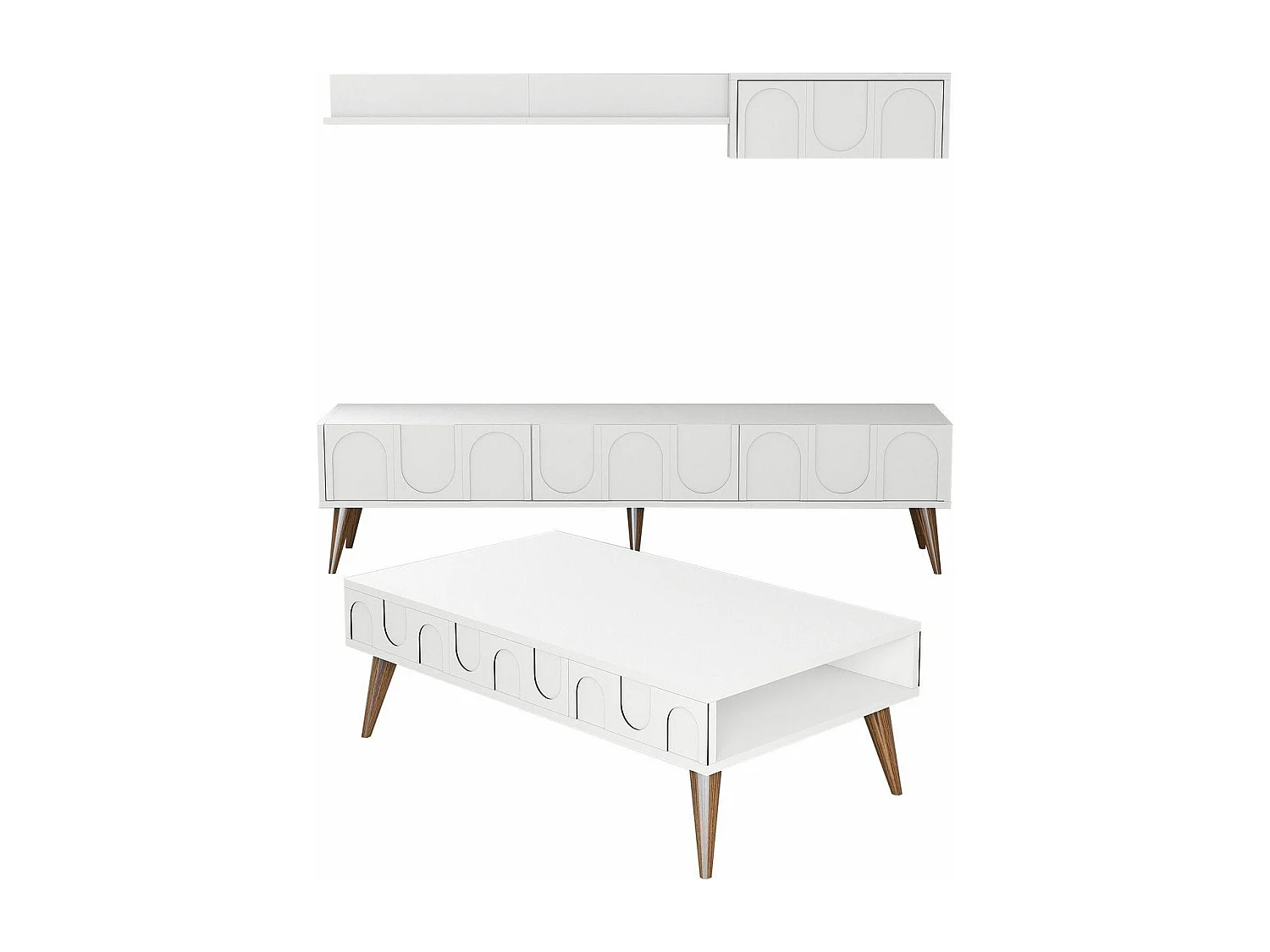 Ensemble meubles de salons style minimaliste Lyana 3 pièces Blanc et Bois clair