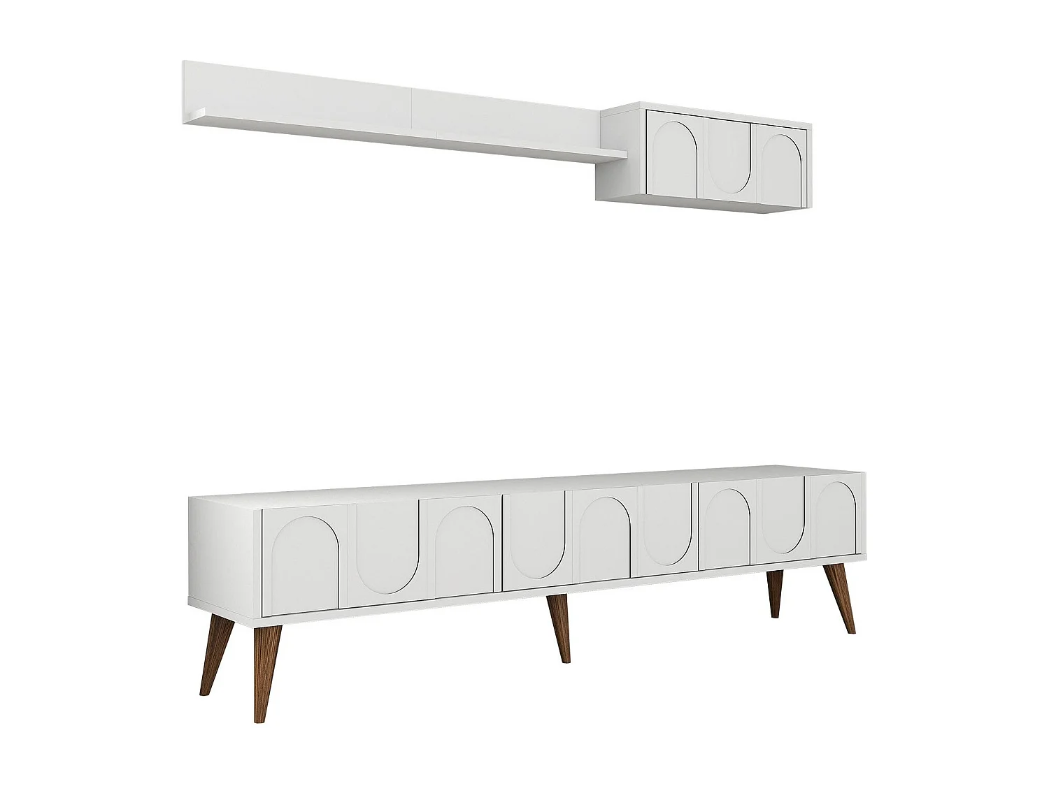 Móvel de TV elegante – 180 cm – Branco e nogueira – Painéis de partículas revestidos a melamina