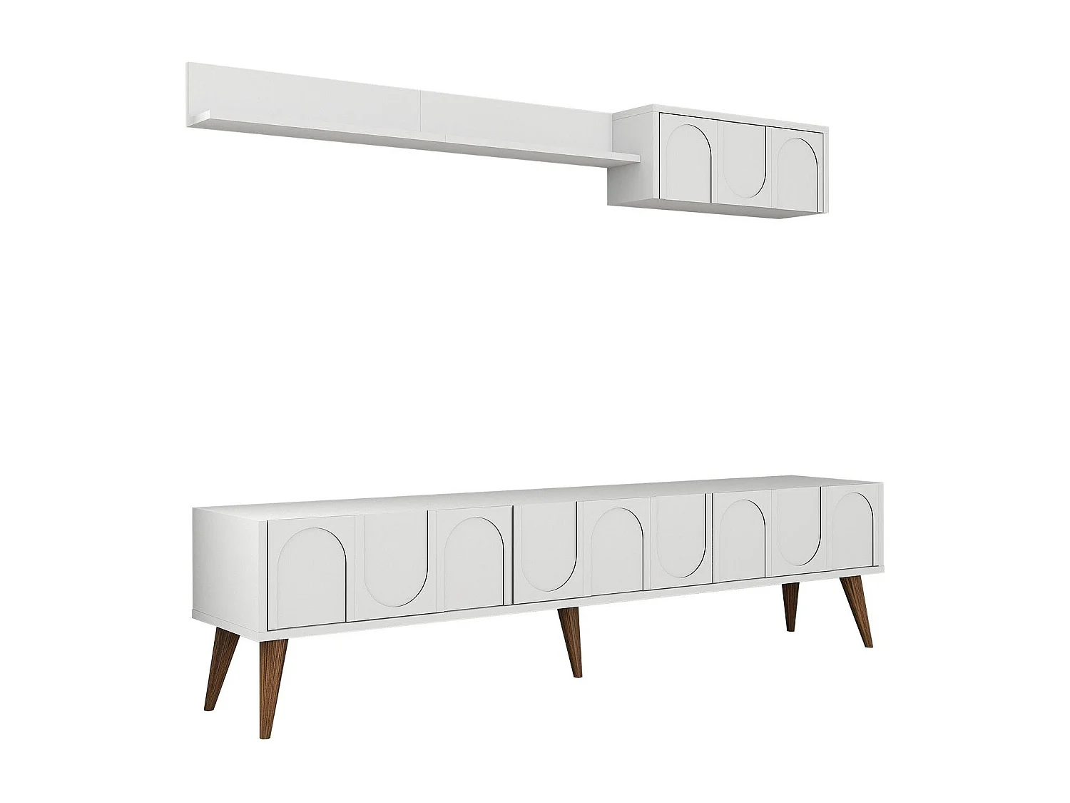 Eleganter TV-Ständer – 180 cm – Weiß und Walnuss – Melaminbeschichtete Spanplatte