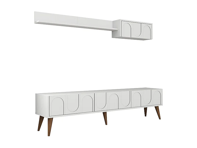 Eleganter TV-Ständer – 180 cm – Weiß und Walnuss – Melaminbeschichtete Spanplatte