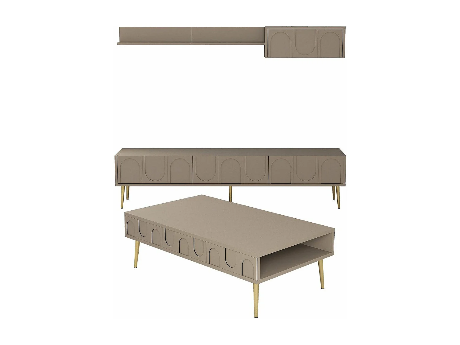 Ensemble meubles de salons Lyana 3 pièces Taupe foncé et Or