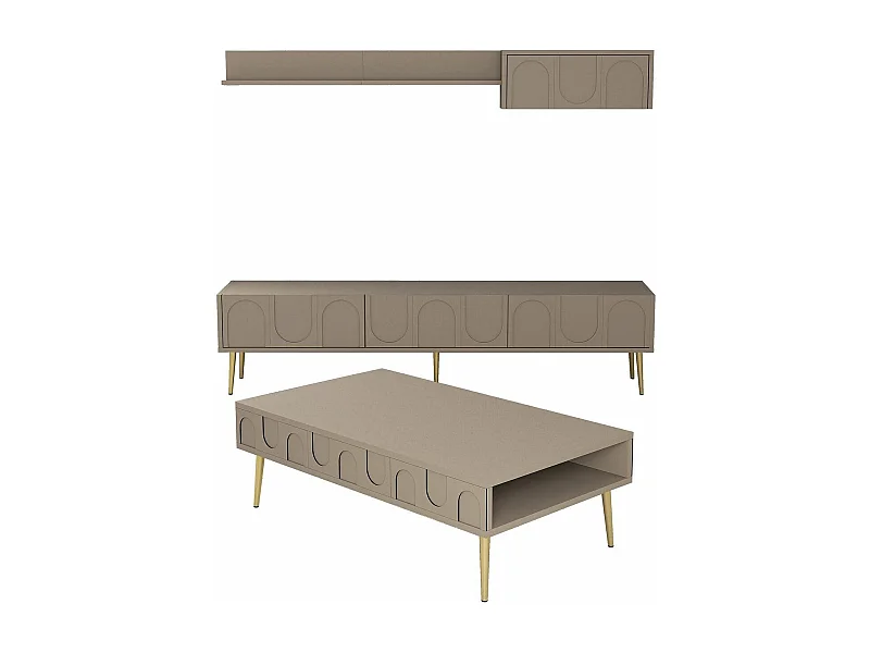 Ensemble meubles de salons Lyana 3 pièces Taupe foncé et Or