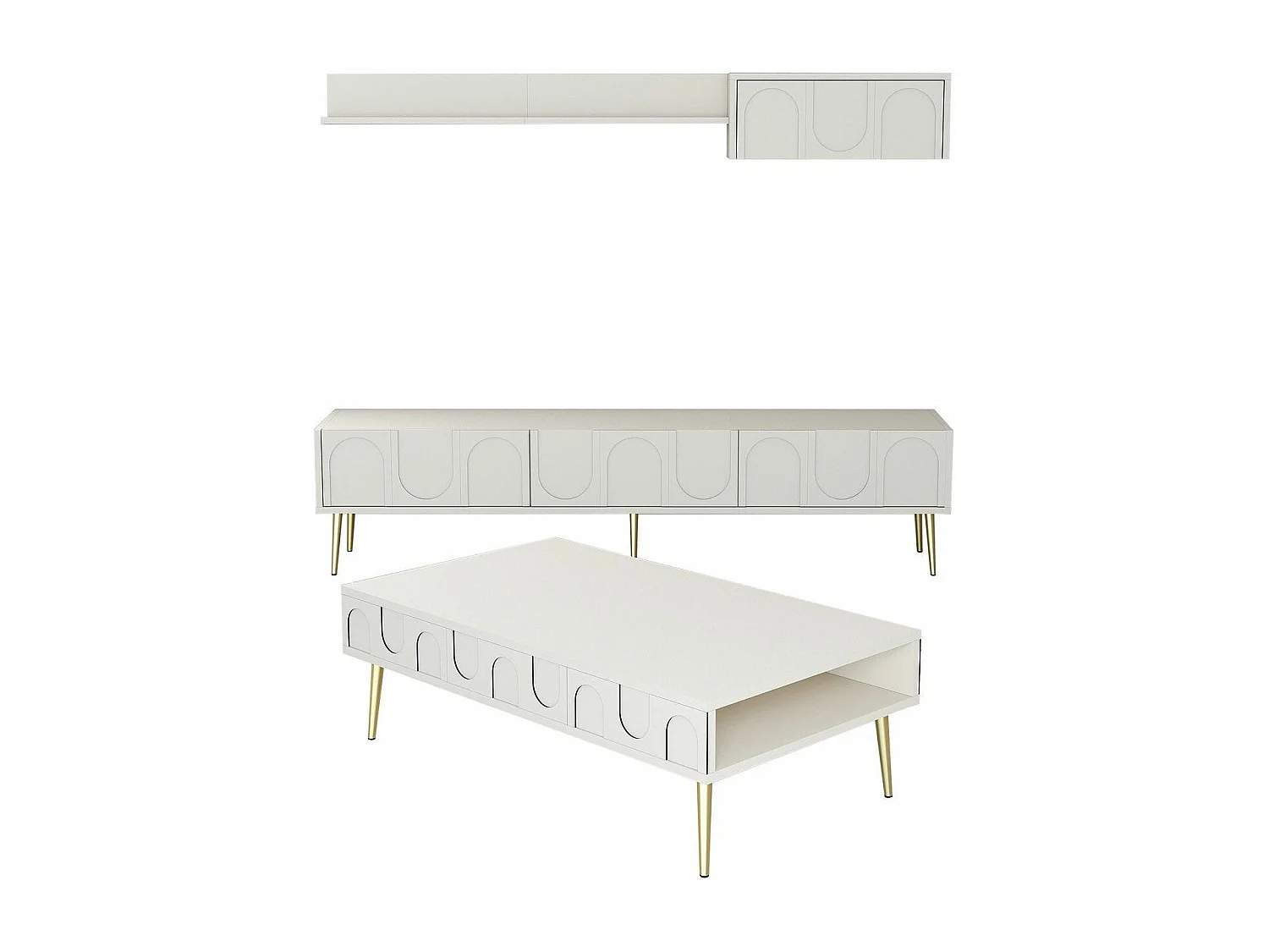 Ensemble meubles de salons Lyana 3 pièces Crème et Or