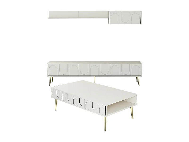 Ensemble meubles de salons Lyana 3 pièces Crème et Or