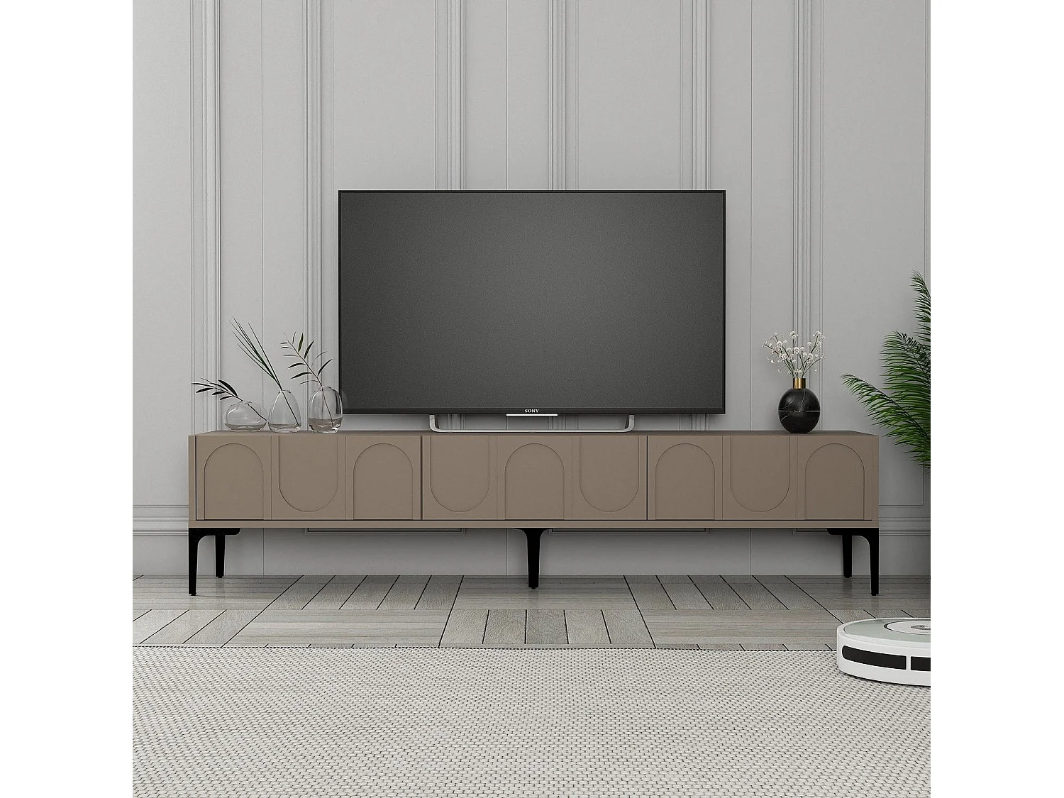 Mueble de TV – 180 x 42 x 35 cm – Atlas y negro – Tablero de partículas recubierto de melamina