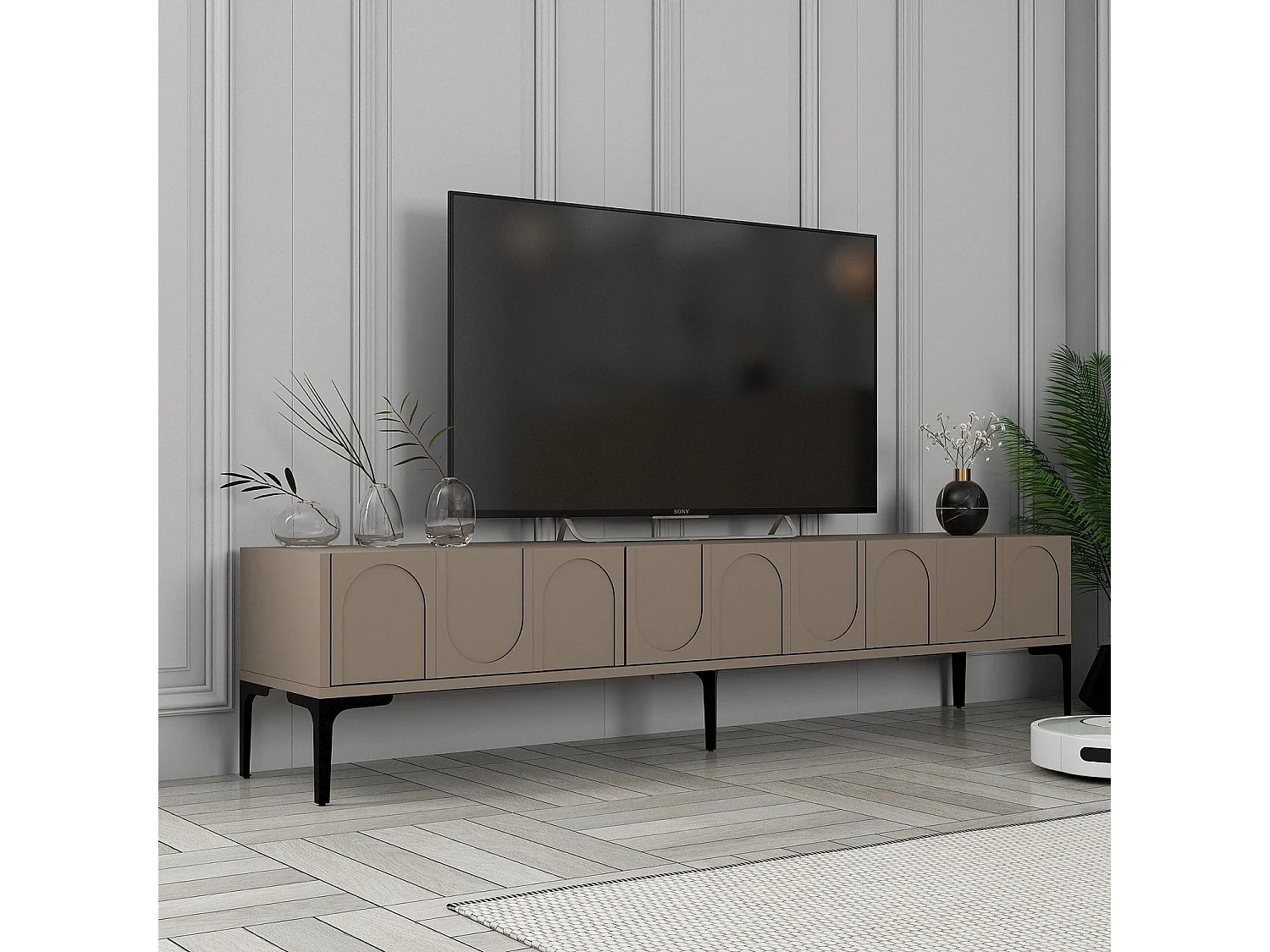 Mueble de TV – 180 x 42 x 35 cm – Atlas y negro – Tablero de partículas recubierto de melamina