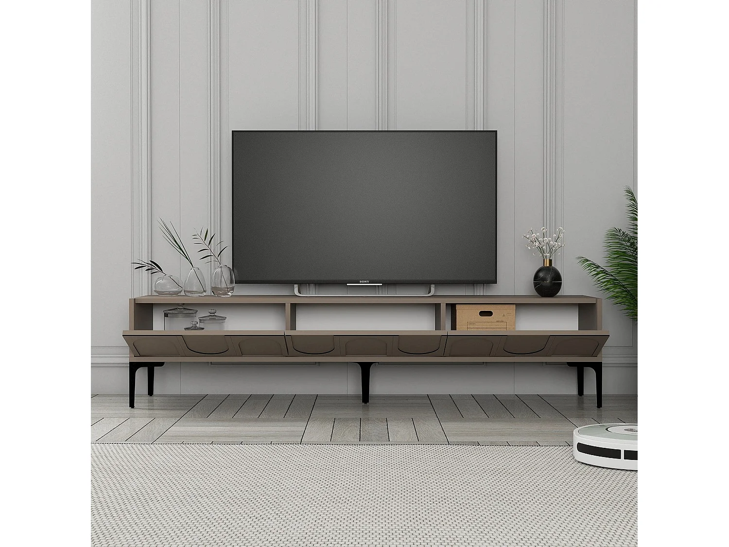 Mueble de TV – 180 x 42 x 35 cm – Atlas y negro – Tablero de partículas recubierto de melamina