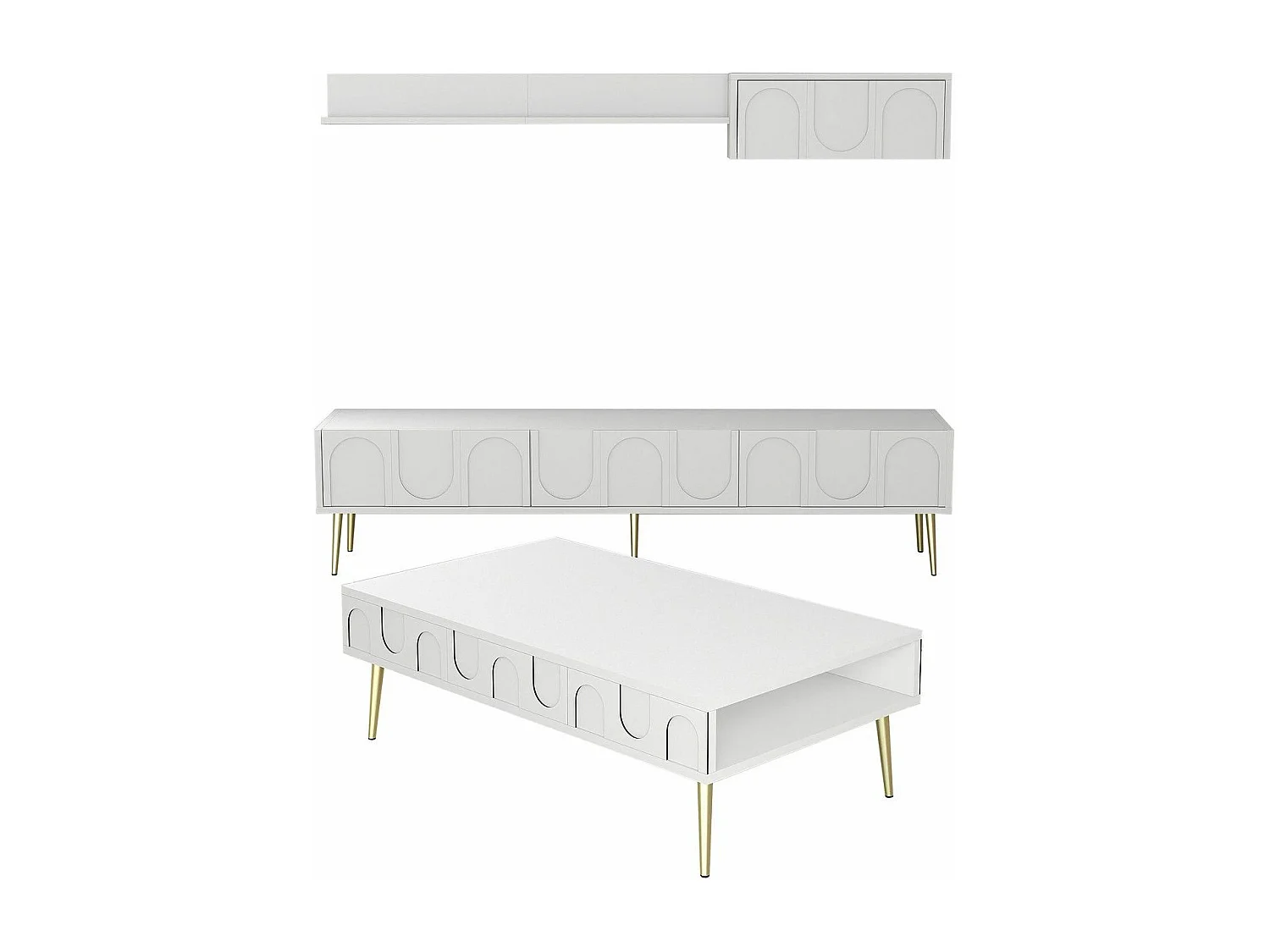 Ensemble meubles de salons Lyana 3 pièces Blanc et Or