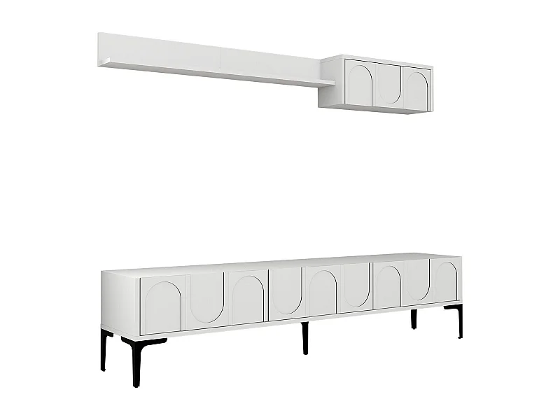 Móvel de TV elegante – 180 cm – Branco e Preto – Painel de partículas revestido de melamina