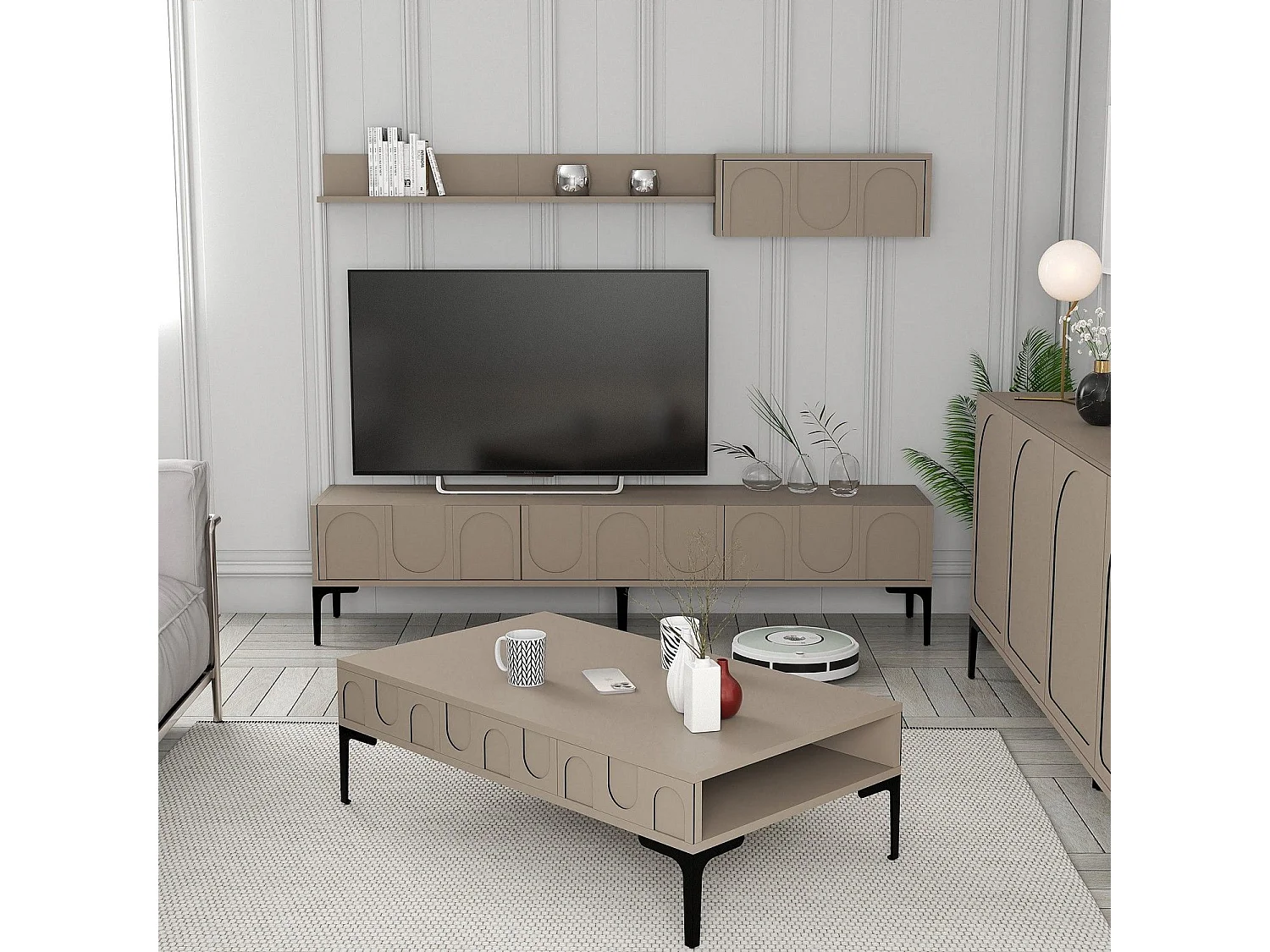 Ensemble meubles de salons Lyana 3 pièces Taupe foncé et Noir