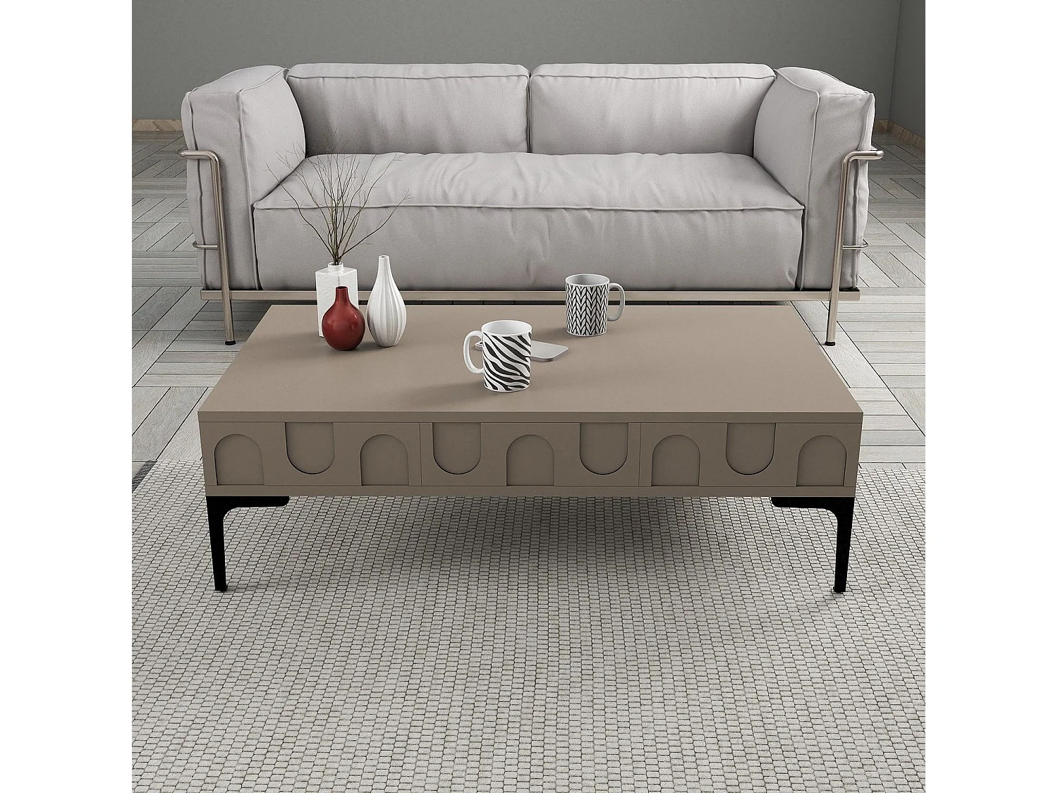 Ensemble meubles de salons Lyana 3 pièces Taupe foncé et Noir