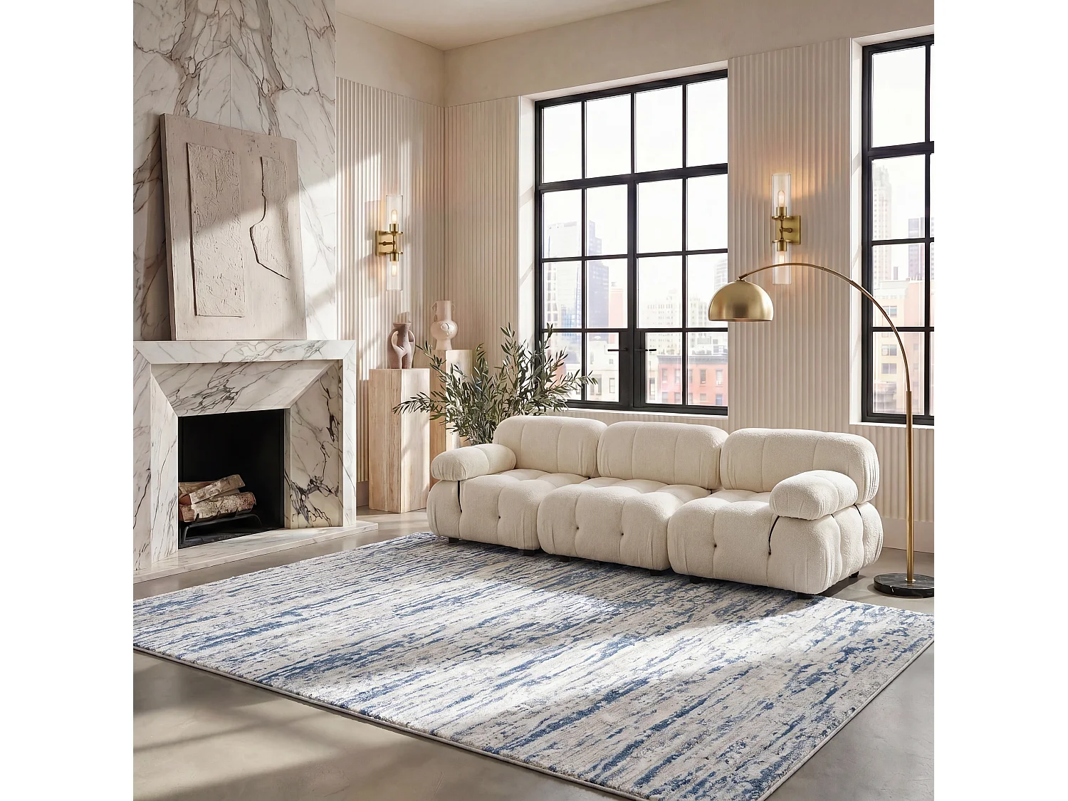 Tapis Neutre/Bleu 91 X 152 cm - Gabriel
