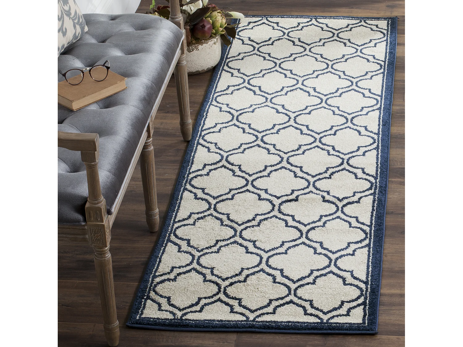 Tapis Neutre/Bleu Marine 76 X 122 cm - Tessa