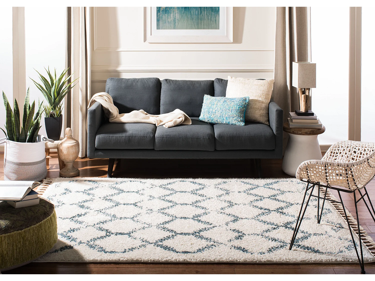 Tapis Crème/Bleu 99 x 160 cm - Lavinia