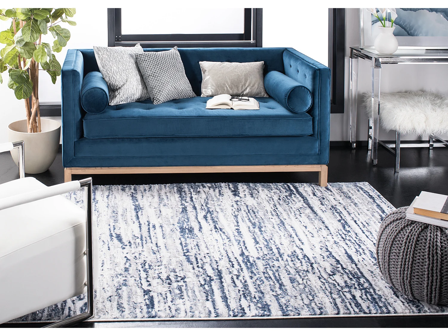 Tapis Gris/Bleu Marine 122 X 183 cm - Gabriel