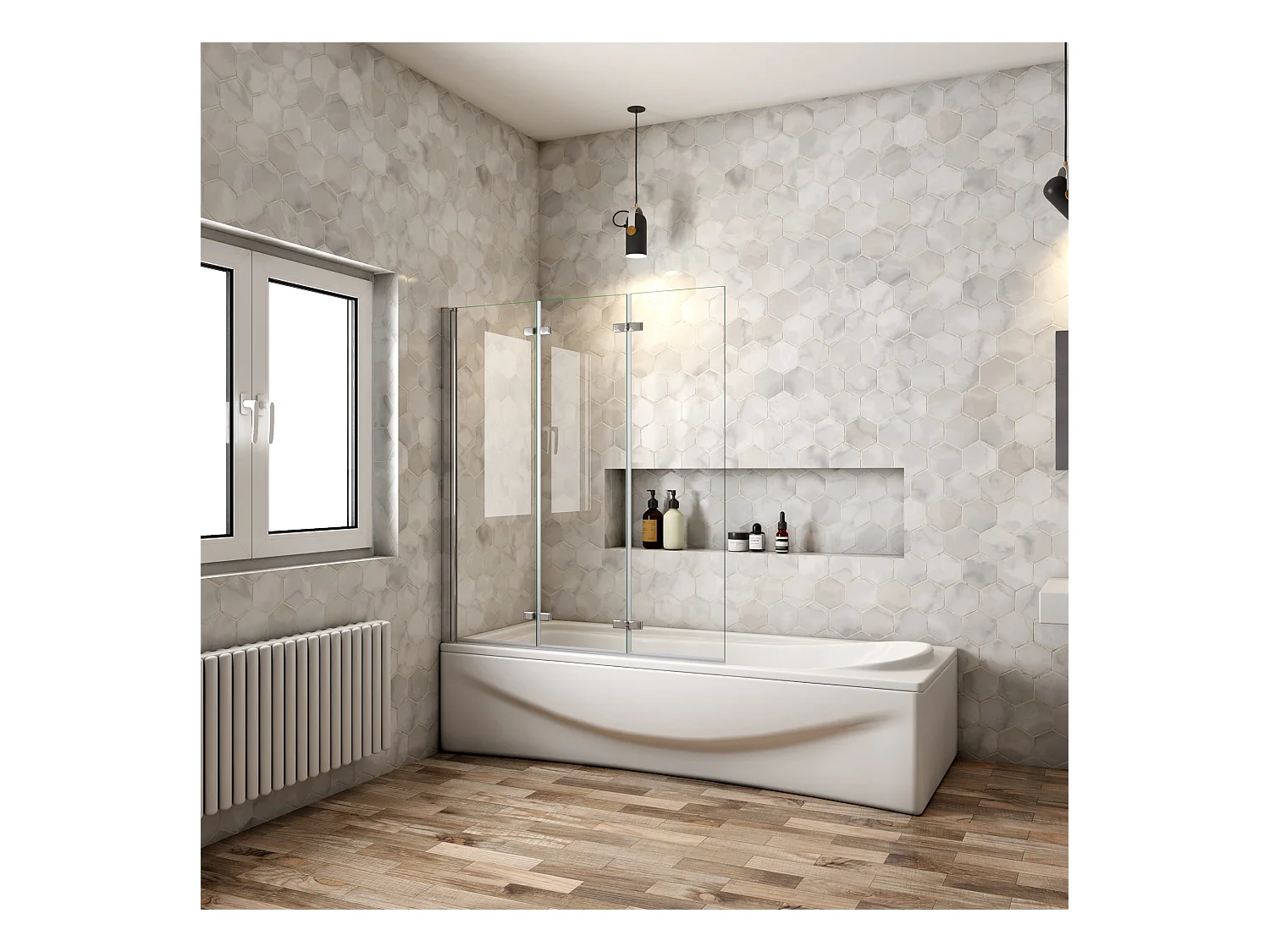 Mampara de bañera abatible 3 hojas cristal antical 6mm 3 veces plegable (1280-1300)x1400mm
