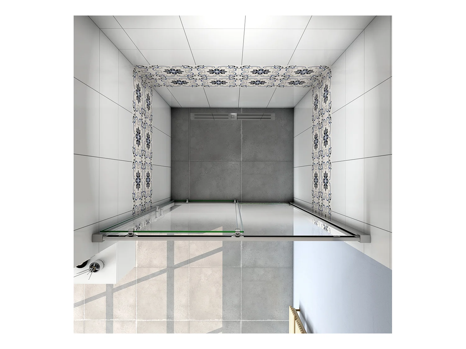 Mampara de ducha corredera,perfil cromado,vidrio serigrafiado 6mm,(1160-1200)x1900mm