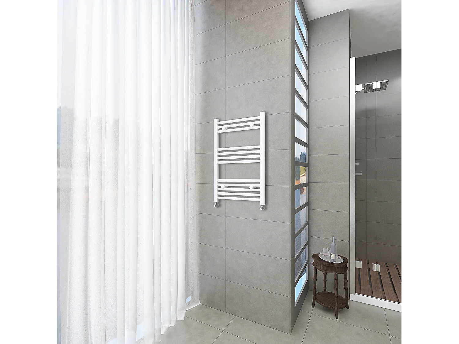 Radiador toallero 77x45cm Blanco 45cm entre ejes en circuito de agua caliente