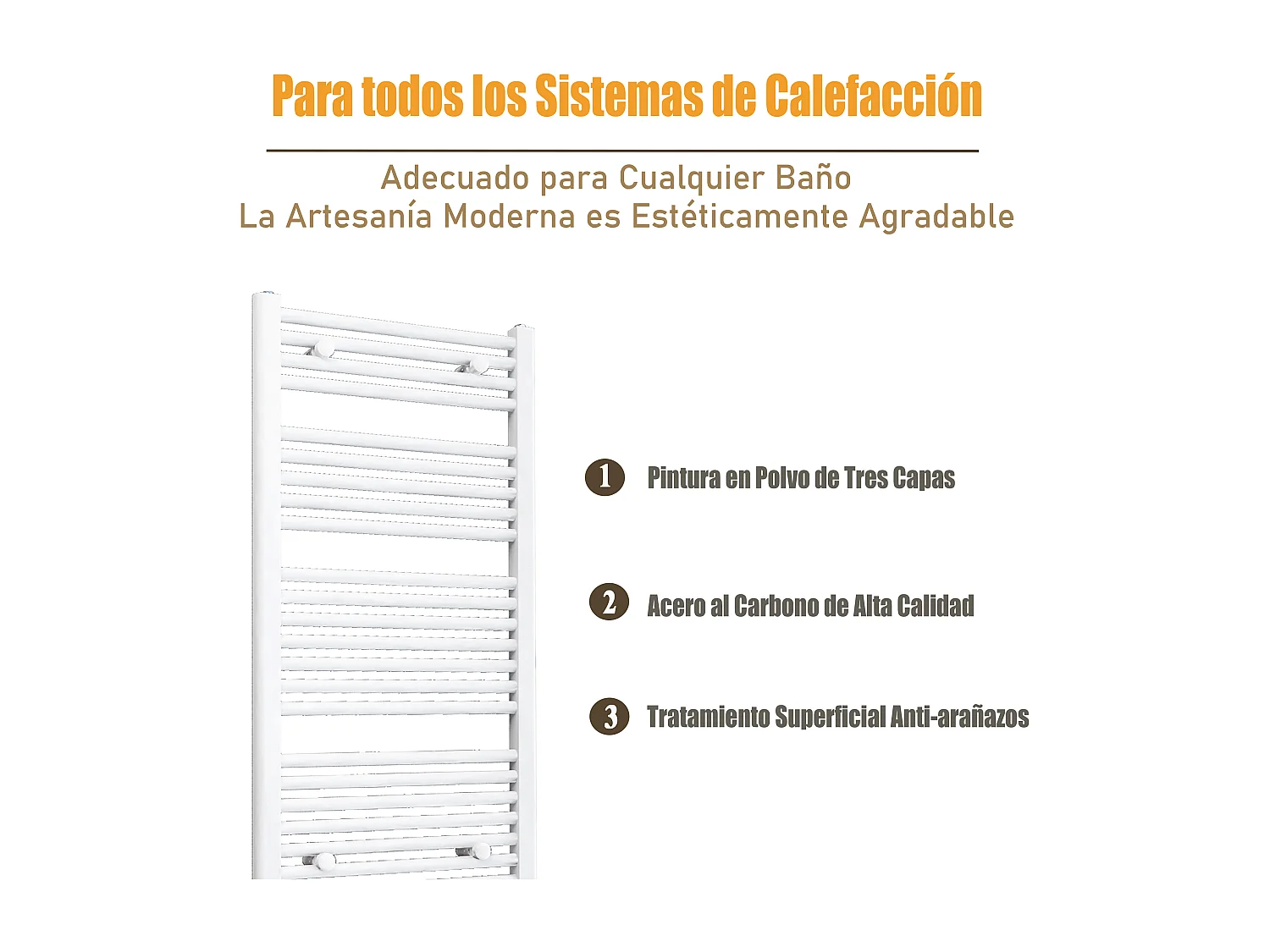 Radiador toallero 77x45cm Blanco 45cm entre ejes en circuito de agua caliente