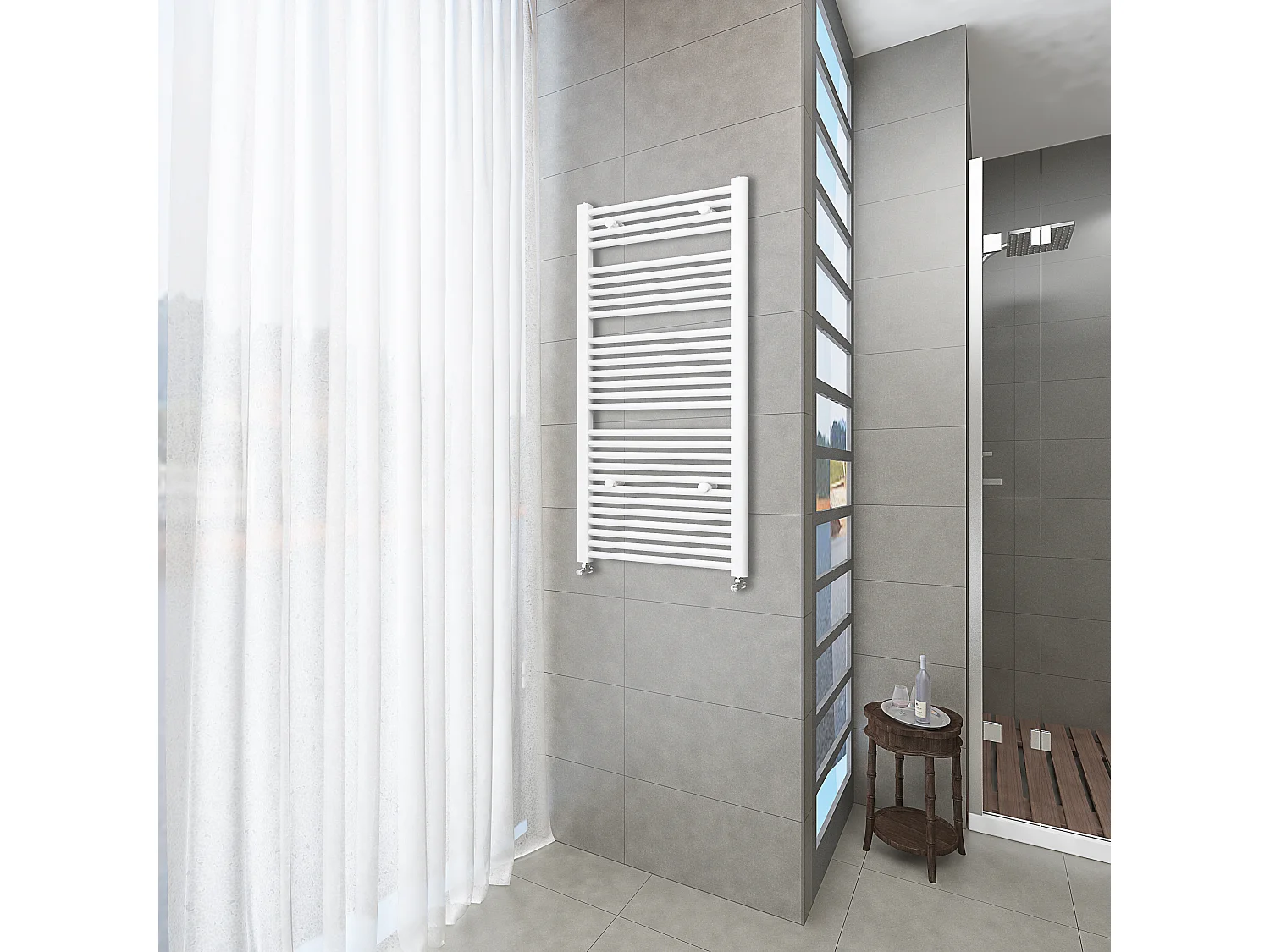 Radiador toallero 120x55cm Blanco 55cm entre ejes en circuito de agua caliente