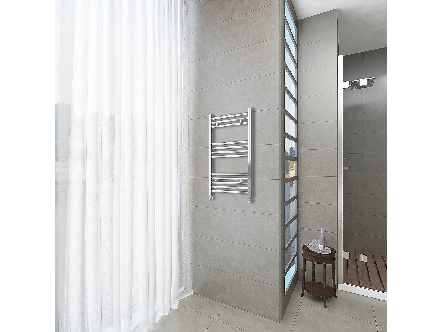 Radiador toallero 77x40cm Cromado 40cm entre ejes en circuito de agua caliente