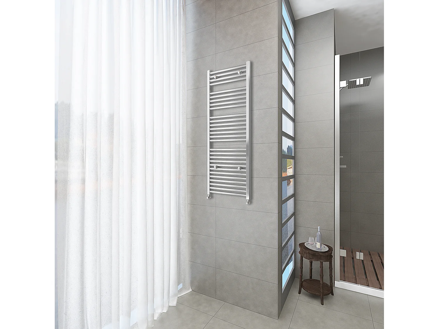 Radiador toallero 120x40cm Cromado 40cm entre ejes en circuito de agua caliente