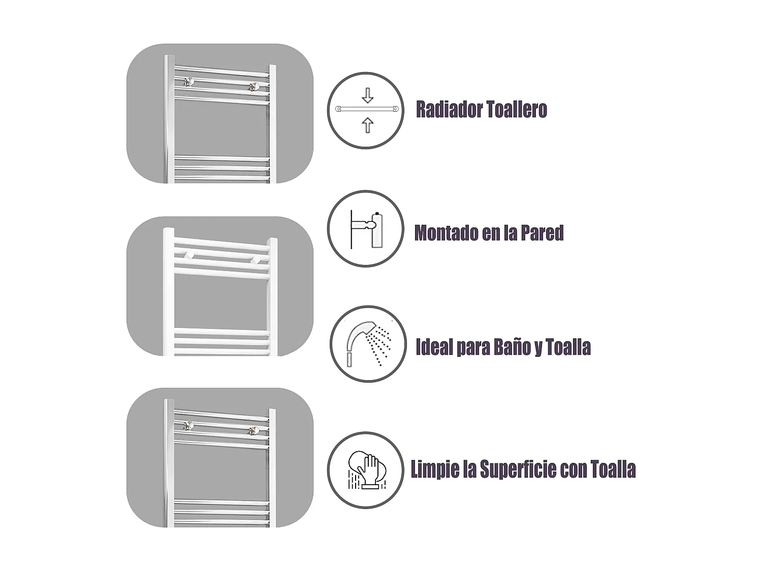 Toallero Secatoallas radiador de agua en la pared 1800x450mm blanco calefacción