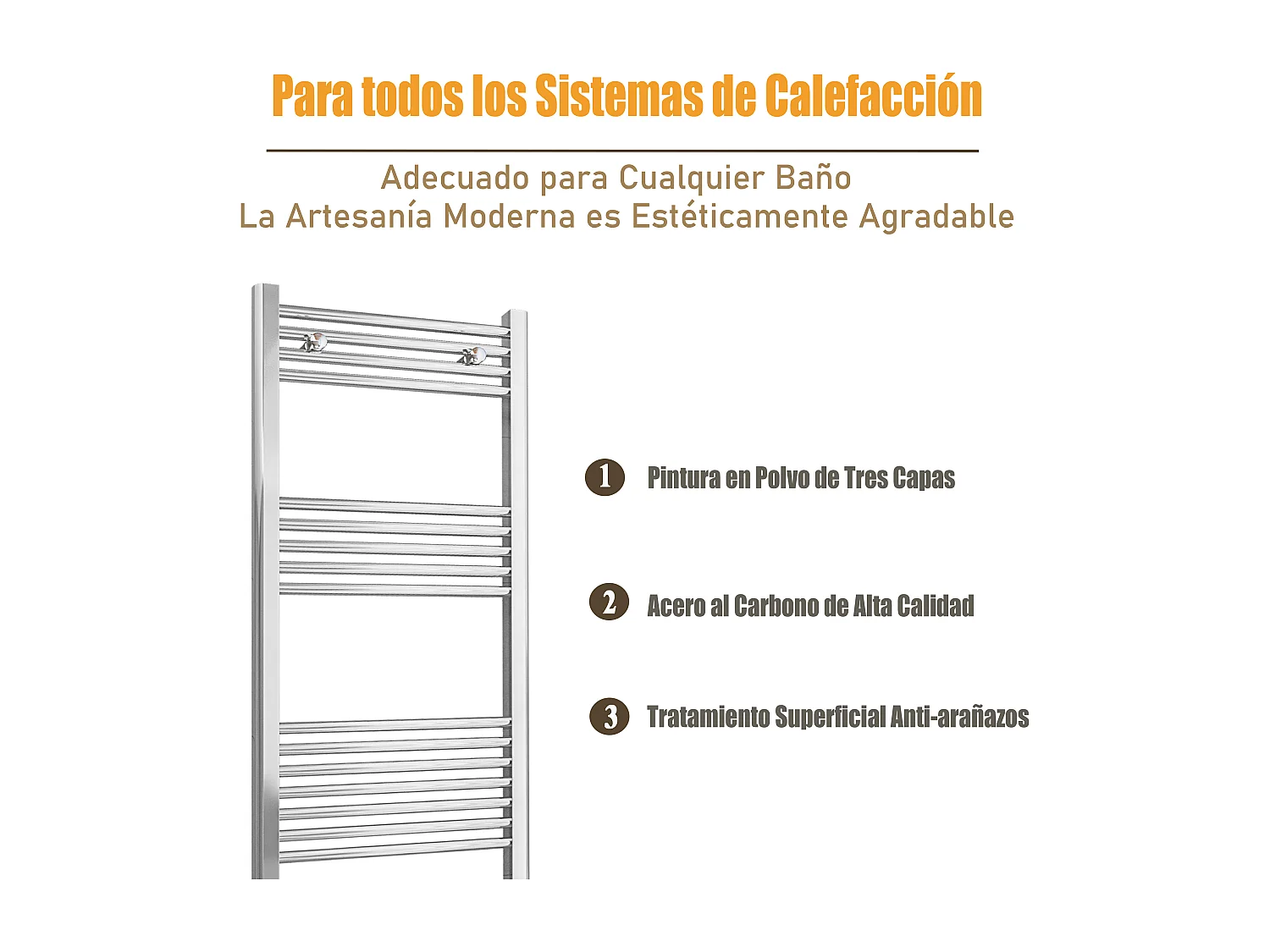 Radiador toallero de agua calefacción cromado 1200x500mm