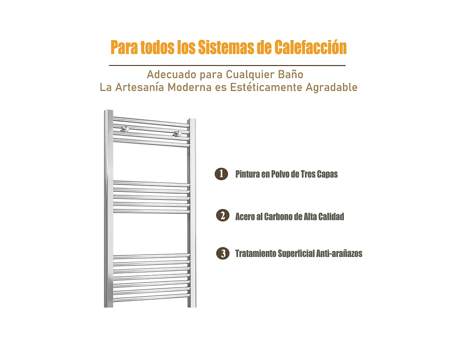 Radiador toallero de agua calefacción cromado 1800x600mm